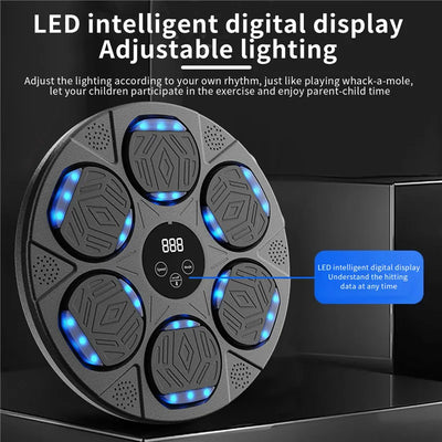 LED boxing training machine with digital display, reaction speed punching pad with music and adjustable lighting for kids and adults