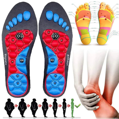 Magnetic massage insoles with acupressure therapy nodes for foot pain relief, reflexology, arch support, and weight loss