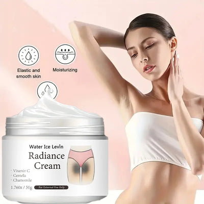 Glossy Cream 50g with Vitamin C, Centella Asiatica, and Chamomile for brightening dark armpits, thighs, and intimate areas