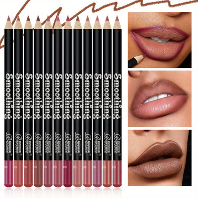 12-Color Lip Liner & Matte Lipstick Pencil Set – Long-Lasting Smooth Makeup