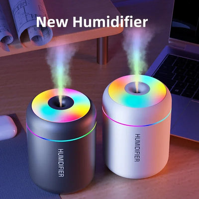 Mini USB air humidifier and essential oil diffuser with LED lights for car, home, and bedroom