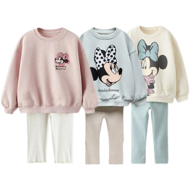 Minnie Mouse kids outfit – 2-piece sweatshirt and pants set for girls, cartoon print autumn and spring casual wear