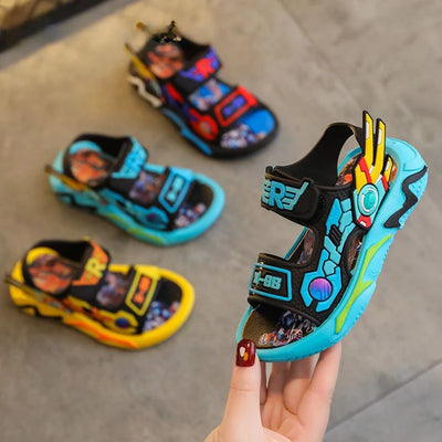 Colorful boys cartoon sandals with soft anti-slip sole – summer beach shoes for kids 1-12 years