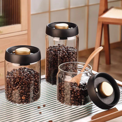 vacuum sealed glass storage jar for coffee beans tea and food grains airtight fresh keeping kitchen container