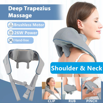 Foreverlily 26W wireless neck and shoulder massager with kneading and heat therapy for back and cervical pain relief