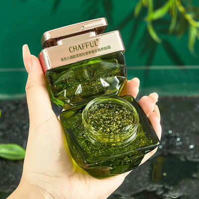 🌿 Plant caviar collagen firming cream in green luxury jar with gold lid