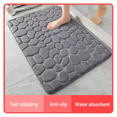 3D cobblestone bathroom mat non-slip absorbent quick-dry washable bath rug for shower and bedroom