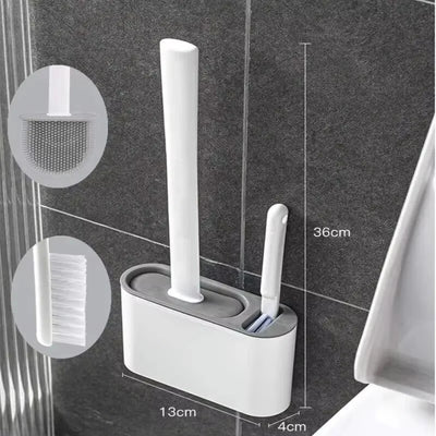 Silicone toilet brush with wall-mounted holder – long handle WC cleaner with quick-drying bristles