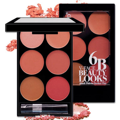6-Color Blush & Contour Palette – Matte & Pearlescent Powder Makeup