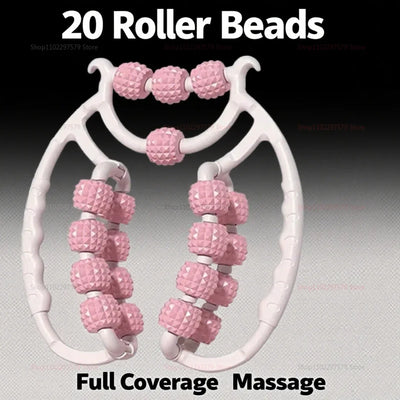 Ring clamp leg massager with pink rollers for slimming, calf massage, muscle relaxation, and circulation boost