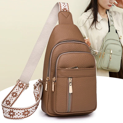 Women’s 2025 soft leather chest bag – small fashion crossbody sling with adjustable strap