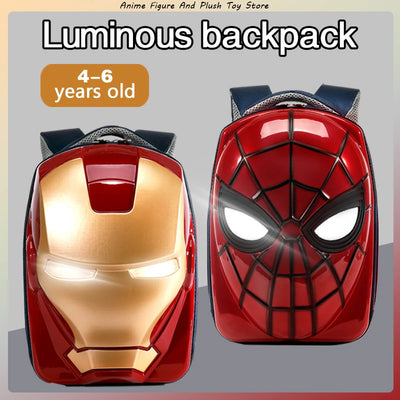 Marvel Iron Man and Spider-Man luminous kids backpack with 3D design and light-up eyes, perfect for ages 4–6