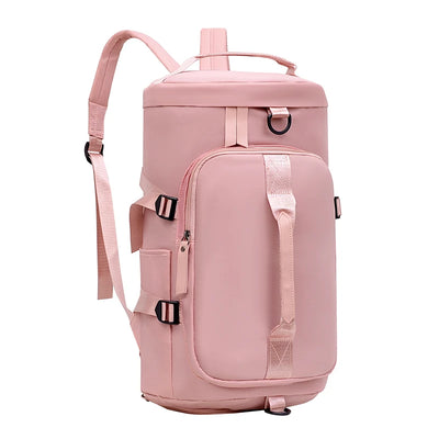 Pink large capacity Oxford sports and travel backpack with multiple carry options