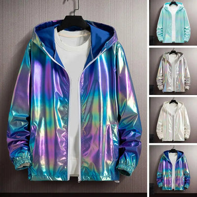 Colorful reflective hooded windbreaker with lantern sleeves and sporty casual design ✨🌈
