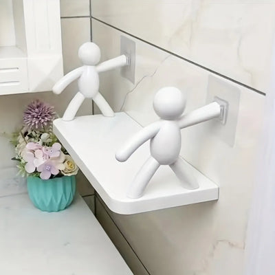 Cartoon figure adhesive wall storage rack for bathroom cosmetics, kitchen spices, and home essentials – no-drill organizer