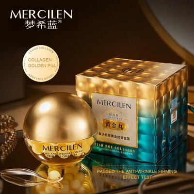 Mercilen Caviar Collagen Gold Cream in luxury golden jar with matching box