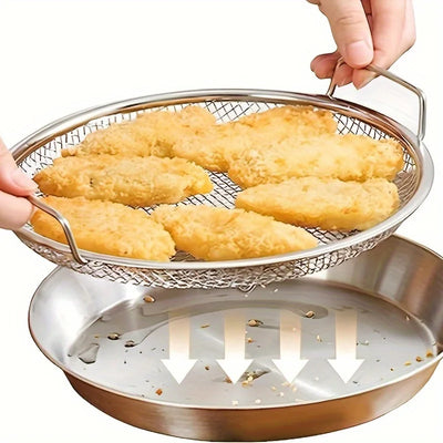 Stainless steel mesh filter tray basket for frying, grilling, fruit and vegetable straining in the kitchen