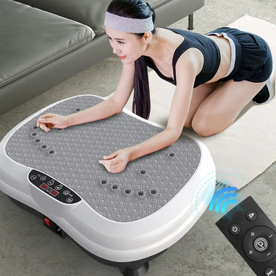 Portable vibration body shaping machine with resistance bands and remote control for home fitness and fat burning