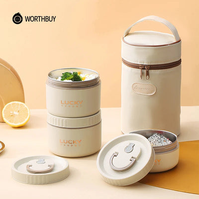 WORTHBUY bento lunch box set stainless steel thermal food container with insulated bag leakproof portable