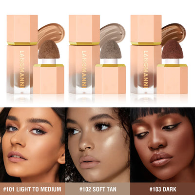 3-Color Liquid Contour Stick – Moisturizing Sculpting Concealer & Bronzer with Sponge Applicator