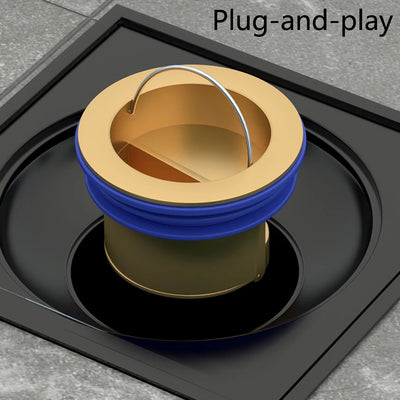Copper floor drain stopper with gravity closure system for preventing odors, pests, and water backflow in bathroom or kitchen
