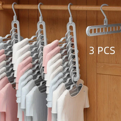 3pcs foldable 9-hole space-saving plastic hangers for closet and wardrobe organization