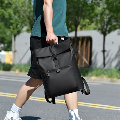 Men’s black Oxford 15.6-inch laptop backpack with convertible handbag design for school and travel