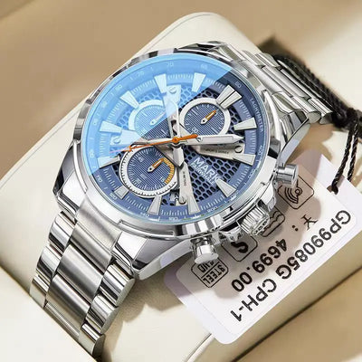 Mark Fairwhale 2025 luxury stainless steel men’s waterproof quartz chronograph watch with blue dial