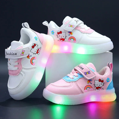 Hello Kitty pink kids sneakers with LED light-up sole and soft bottom casual summer shoes for girls