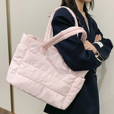 Large capacity padded tote bag – quilted women’s handbag with multiple pockets for work, shopping & travel