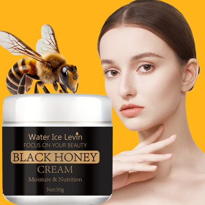 Black honey bee venom face cream jar for anti-wrinkle, firming, and moisturizing skincare