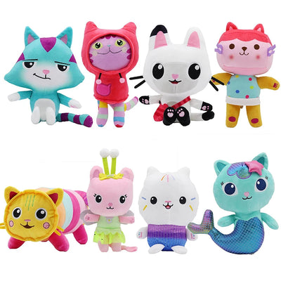 Gabby’s Dollhouse plush toy set with colorful cat characters and mermaid cat plushie