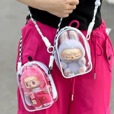 Labubu doll protect case PVC shoulder bag for 15/17cm cotton dolls, dustproof carrying bag