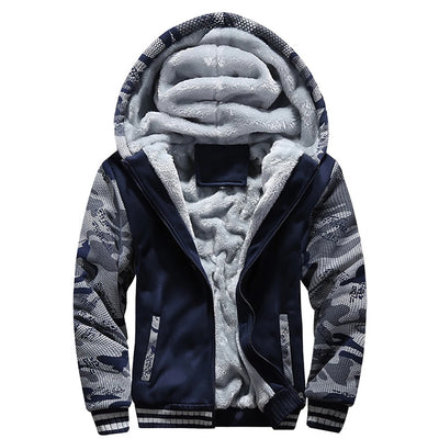 Men's camouflage winter fleece jacket with thick lining and hood 🧥❄️