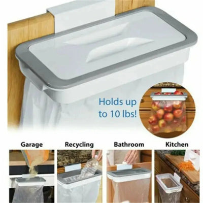 Durable hanging trash bag holder for kitchen cabinet, space-saving garbage rack organizer for home, bathroom, and recycling