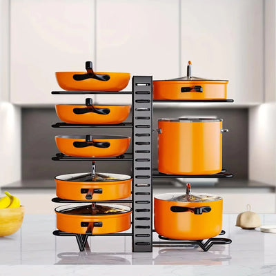 8-tier heavy-duty pot rack organizer for kitchen cabinets, adjustable metal holder for pots, pans, and lids