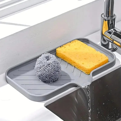 Silicone sink tray with drainage for soap, sponge, and brush storage – kitchen and bathroom organizer
