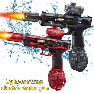 Blue LED electric water gun toy with lights and rechargeable battery – summer kids pool squirt blaster