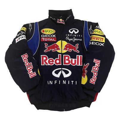 Red Bull racing embroidered moto jacket with oversized fit and padded winter design 🏁🔥