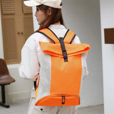 2025 bright orange Oxford cloth unisex backpack with mesh panels for school and travel