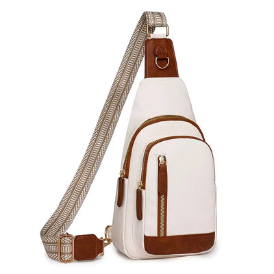 Women’s sling crossbody bag – PU leather chest messenger shoulder bag with multiple compartments