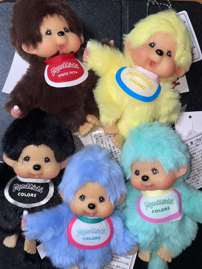 Monchhichi plush dolls 15cm – cute collectible monkey toys in colorful outfits, backpack pendant keychain gift