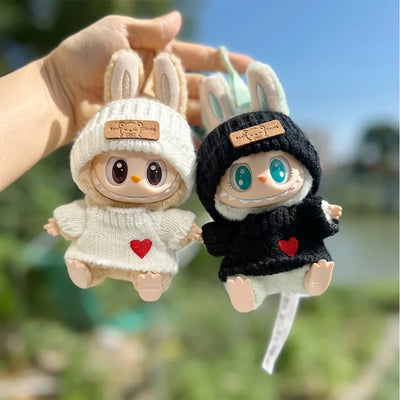 17cm Labubu doll fashion hoodie outfit clothes accessories black white knit 