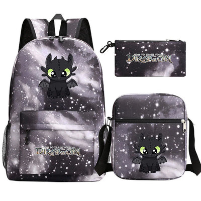Galaxy print Toothless Dragon backpack set with shoulder bag and pencil case for kids