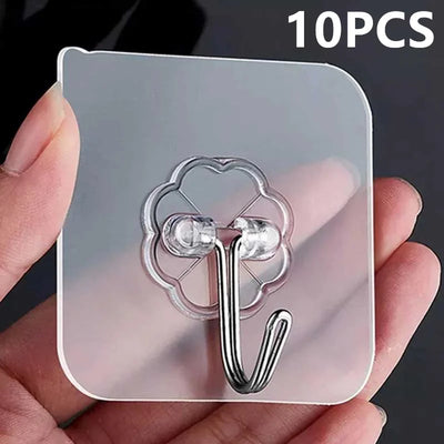 Transparent stainless steel adhesive wall hook set of 10 for kitchen, bathroom, and door storage