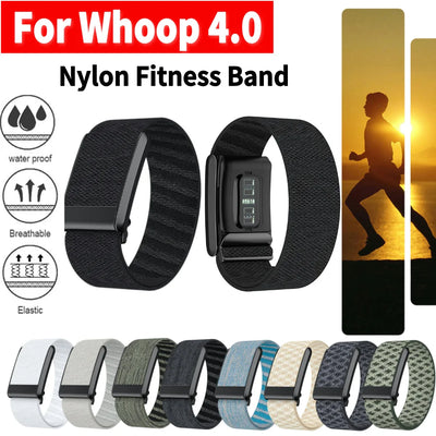 Breathable waterproof nylon replacement fitness band for Whoop 4.0 smartwatch, adjustable stretchy sports strap