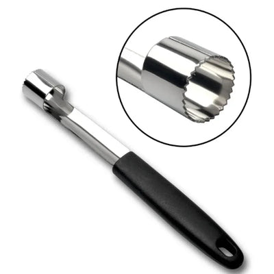 Stainless steel apple corer with non-slip handle removing apple core