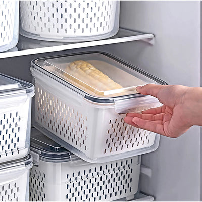airtight fruit storage container for fridge with removable colander and silicone sealing lid keeps produce fresh longer