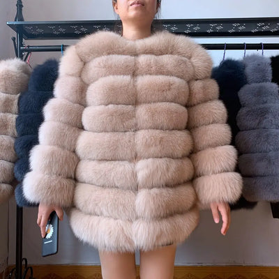 Luxury women’s 70CM real natural fox fur winter coat – beige