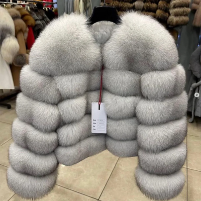 Luxury women’s white real fox fur cropped winter coat – QUEENTINA 2025 fashion jacket